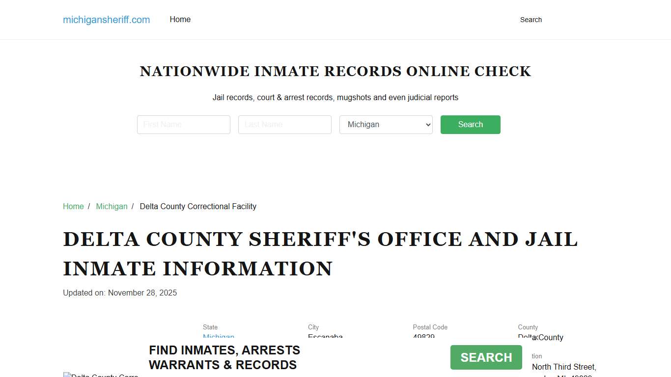 Delta County Sheriff, Michigan, Jail Inmate Search